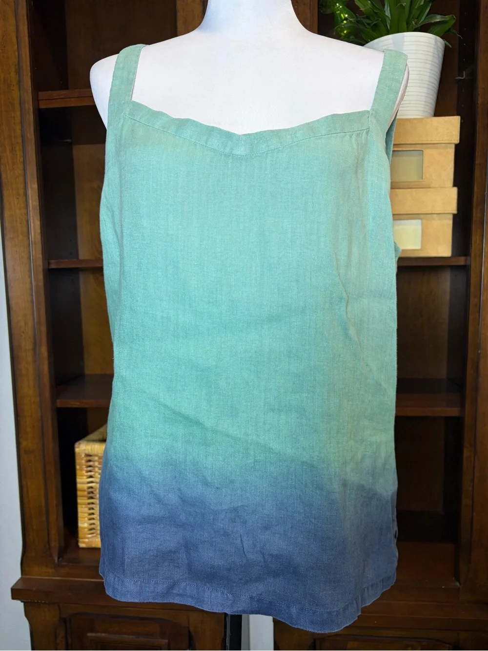 Dana Buchman 100% Linen Twinset Ombre Blue Green Coastal Grandma Cardigan Sz 12